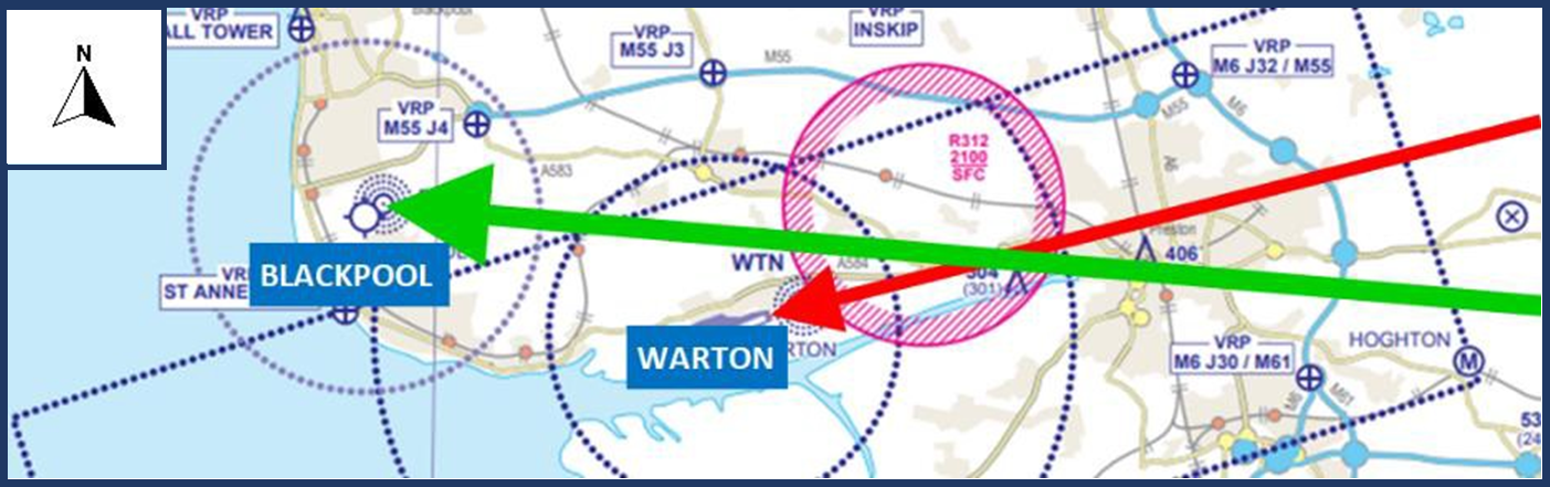 Figure 1- Image depicting relative positions of Warton & Blackpool