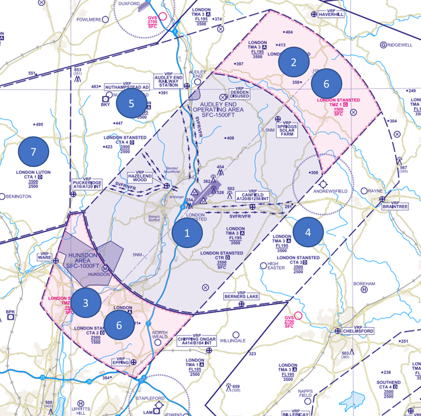 Chart extract showing airspace structures