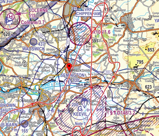 Extract of NATS CAA 1:250,000 Sheet 8 England South Edition 27 (2023) including the GPX trace from the pilot’s VFR Moving Map device.