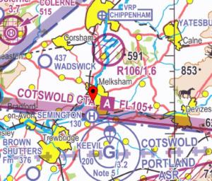 Extract of NATS CAA 1:500,000 Sheet 2171CD Southern England and Wales Edition 49 (2023) including the GPX trace from the pilot’s VFR Moving Map device.