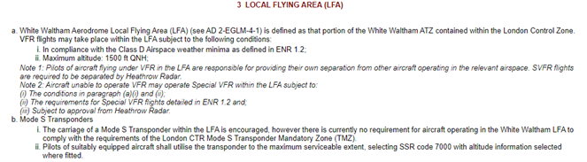 Figure 1: White Waltham Local Flying Area (LFA) procedures as detailed in the UK AIP. (Information correct as of AIRAC 07/2024).